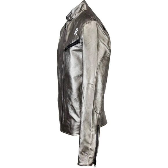 CREATE 2MRW -🎉HP🎉NWT -M Sz XL - 82 C'Est La Vie Silver Faux Leather Biker Jacket - Picture 4 of 16